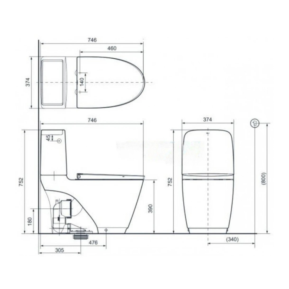 Bồn Cầu INAX ACT-832/CW-H18VN Nắp Điện Tử Xả Cảm Ứng