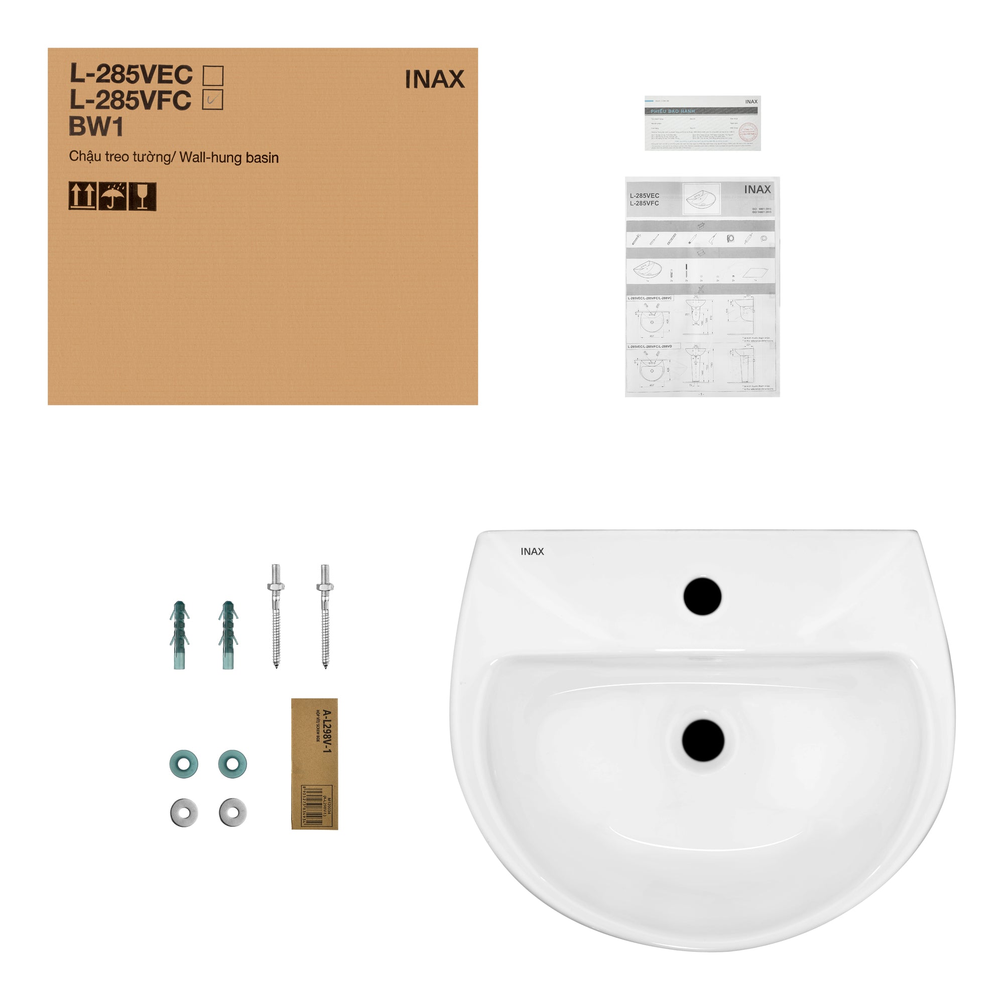 Chậu Rửa Lavabo Inax L-285V (L285V) Treo Tường 497x426 mm