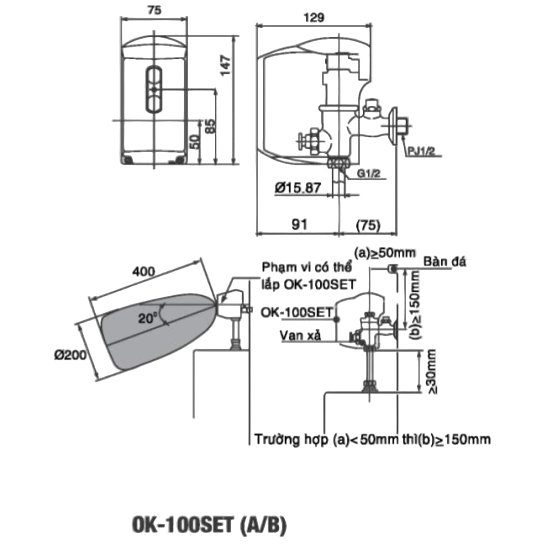 Van Xả Tiểu Cảm Ứng INAX OK-100SET(A/B) – Dùng Pin, Tự Động, Siêu Tiết Kiệm