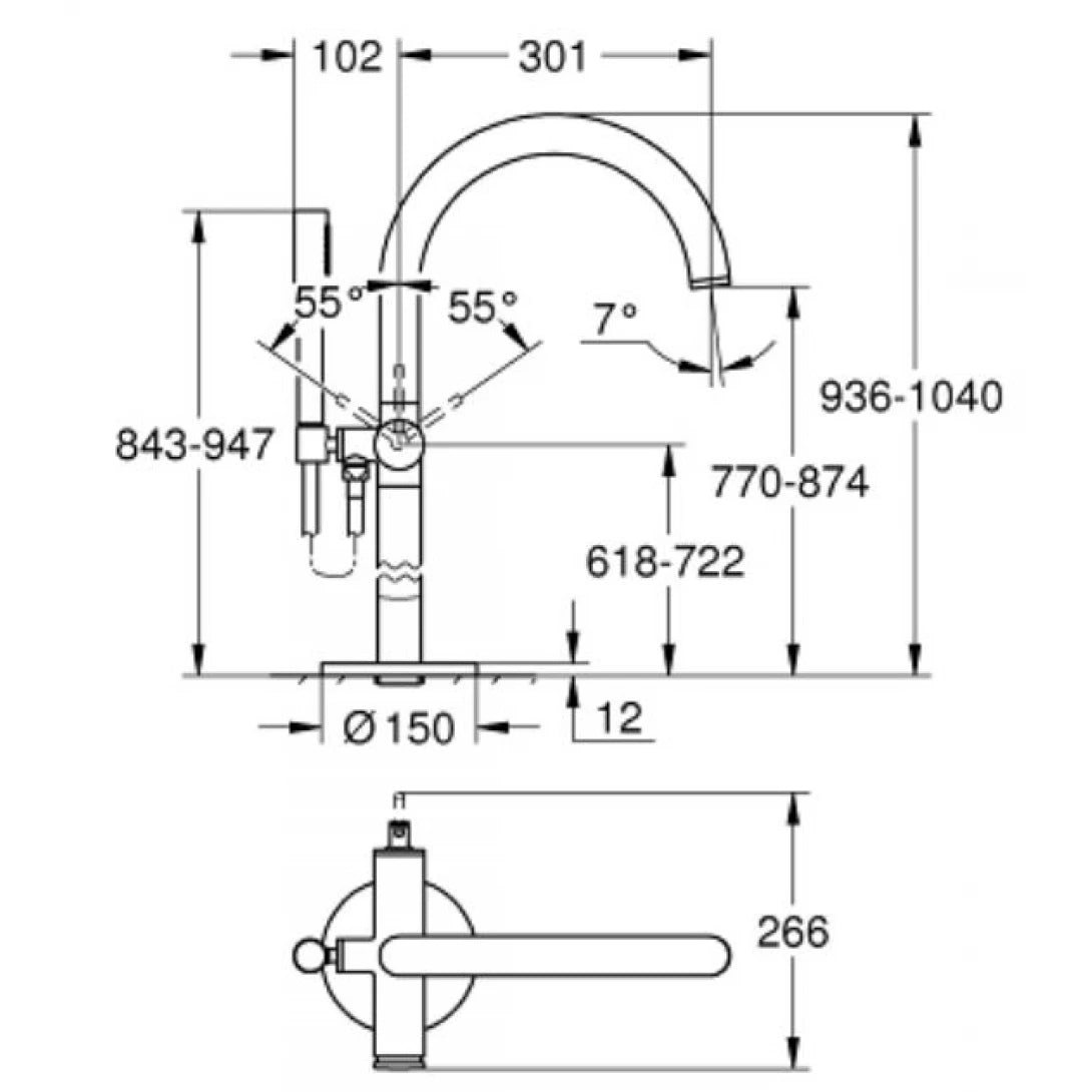 Vòi Bồn Tắm Grohe 32653003 + 29086000 Đặt Sàn Atrio