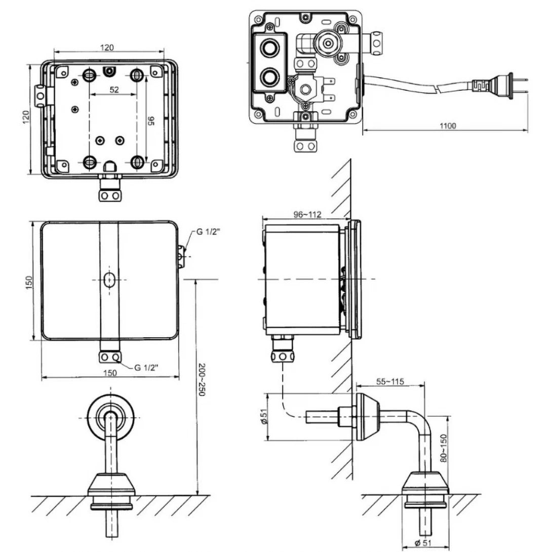 Van Xả Cảm Ứng Tiểu American Standard WF-8614 Âm Tường 220V