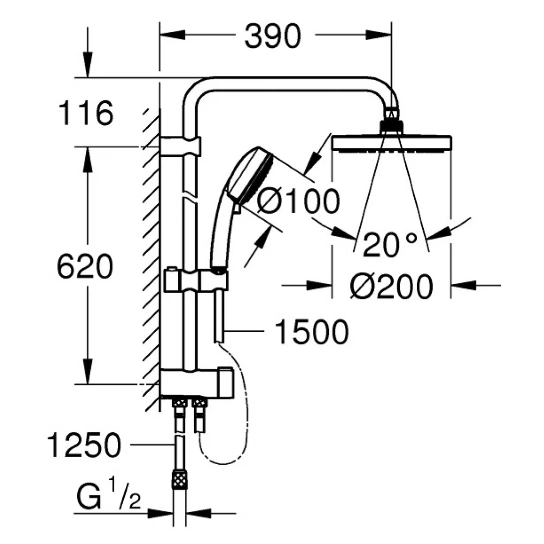 Thân Sen Cây Grohe Tempesta Cosmo 200 27394001 Không Bộ Trộn