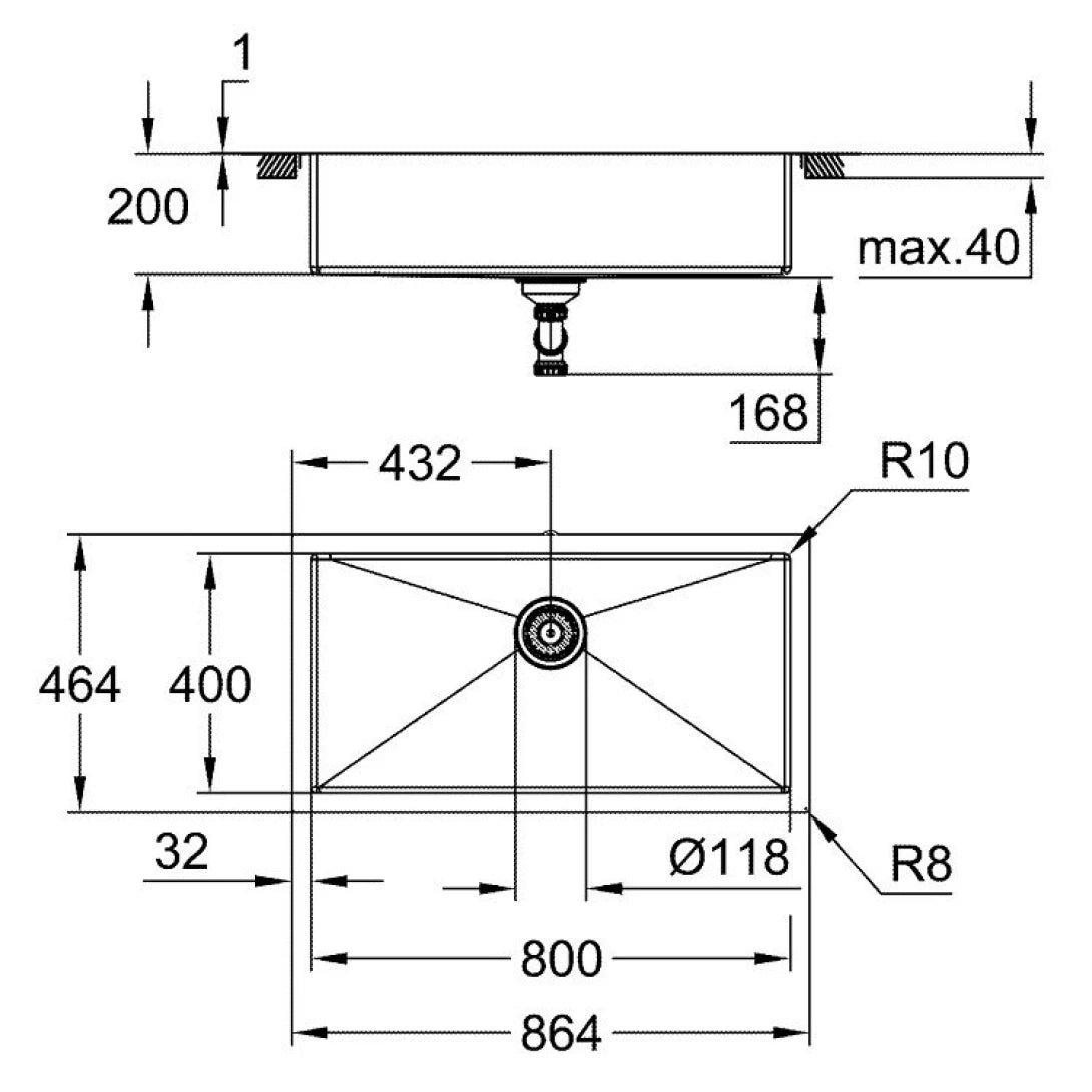 Chậu Rửa Chén Grohe AISI 304 K700 31580SD1 1 Hộc 864x464mm