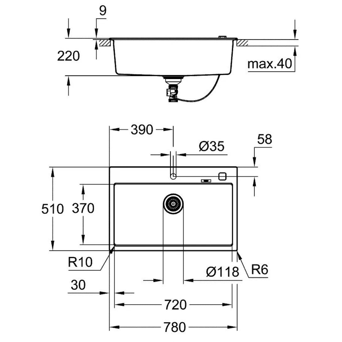 Bồn Rửa Chén Grohe 31652AP0 Composite 1 Hộc K700 780x510 mm