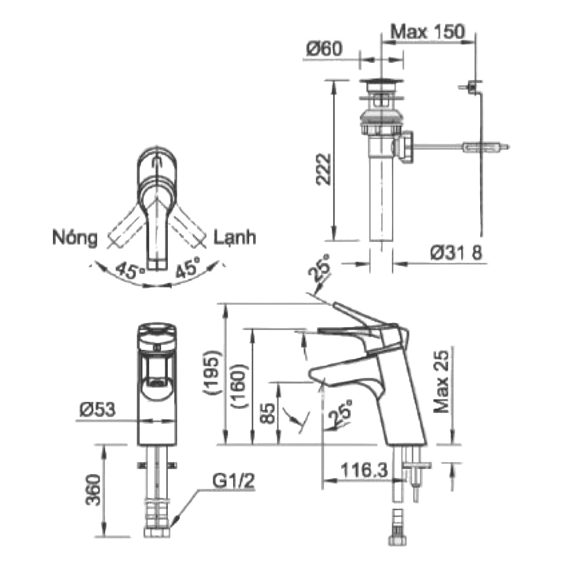 Vòi Chậu Lavabo Inax LFV-6012S (LFV6012S) Nóng Lạnh