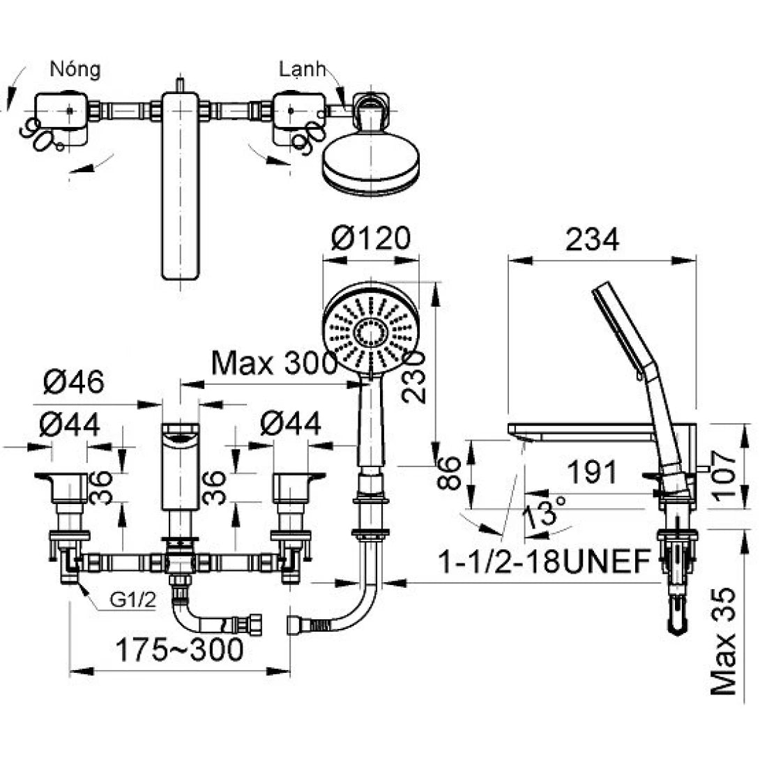 Vòi Sen Tắm Gắn Bồn Inax BFV-5013S (BFV5013S) Nóng Lạnh
