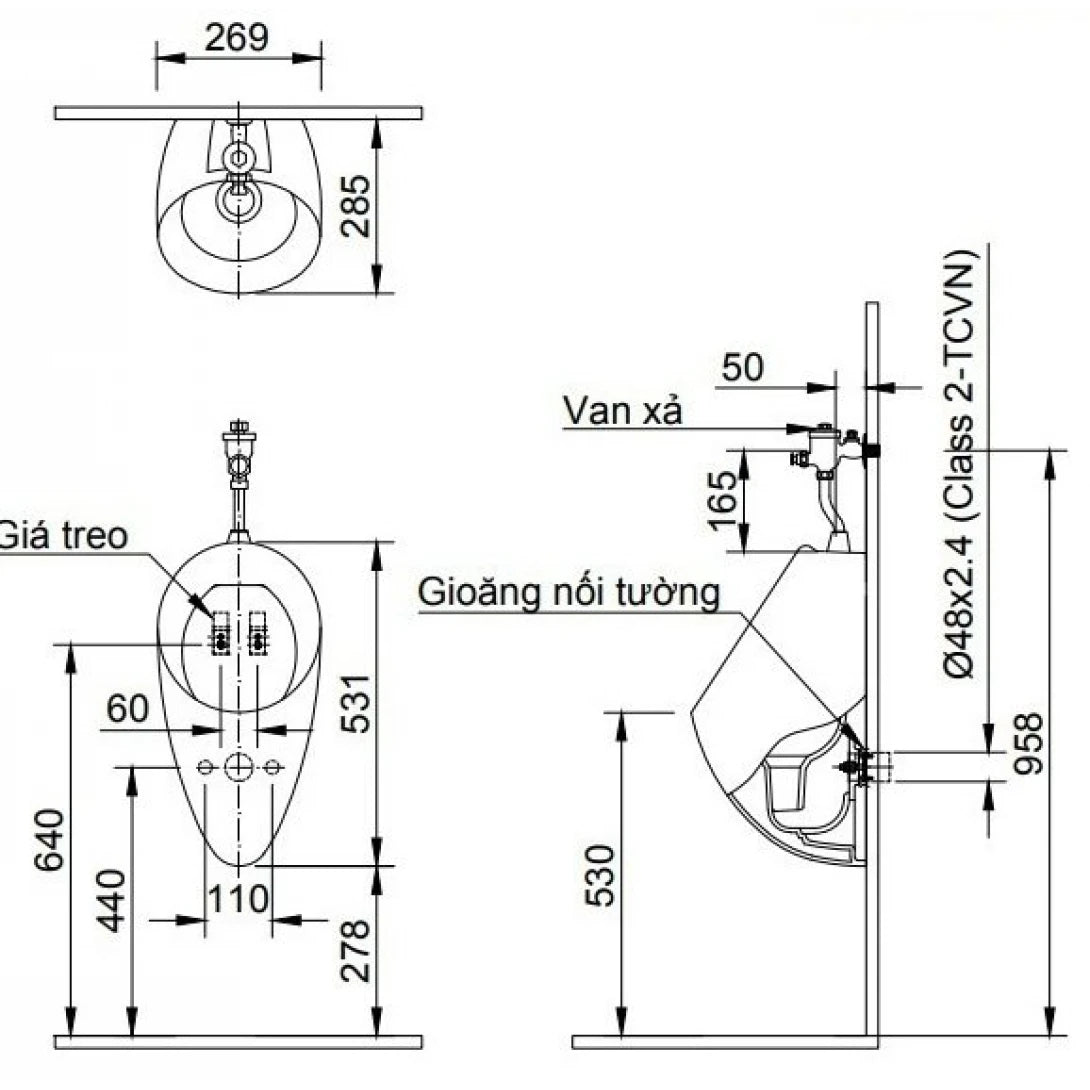 Bồn Tiểu Nam Inax U-117V Treo Tường