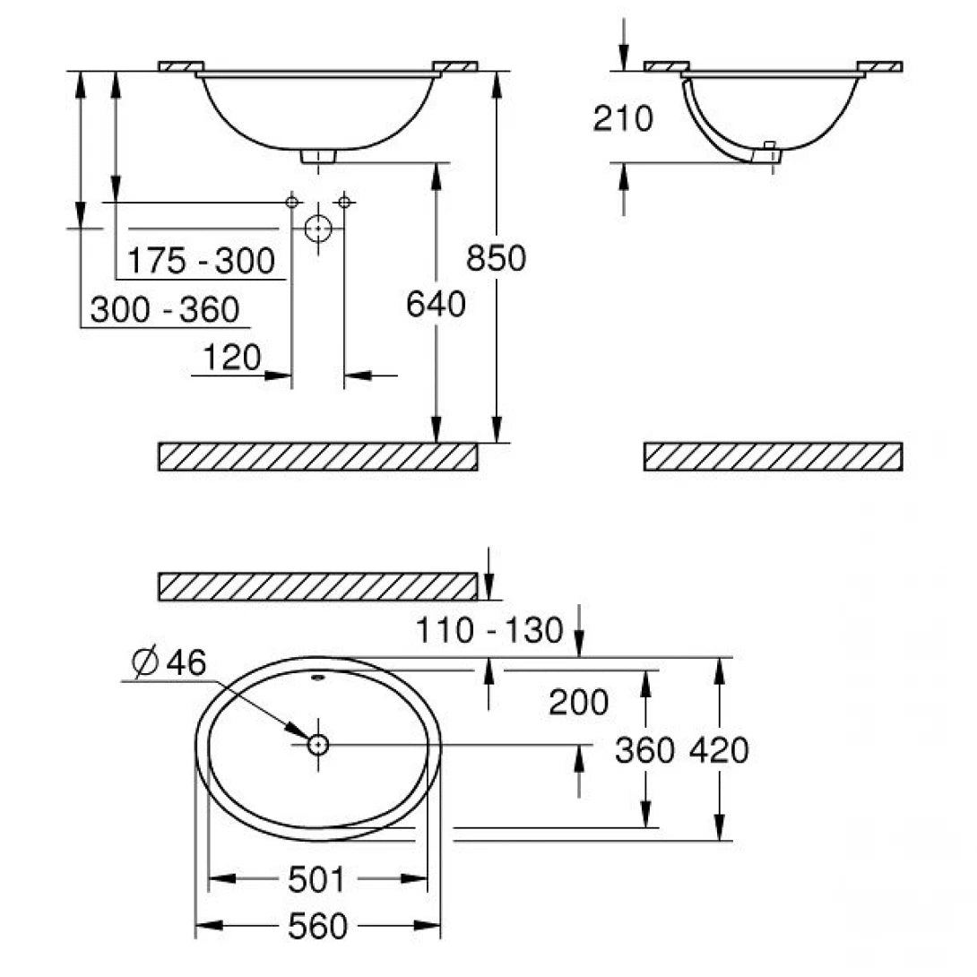 Chậu Rửa Mặt Lavabo Grohe 39317000 Projectline Âm Bàn