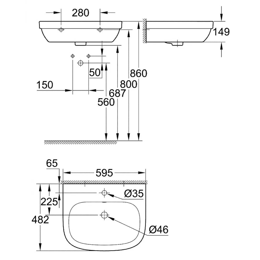 Chậu Rửa Mặt Lavabo Grohe 3933500H Euro Ceramic Treo Tường