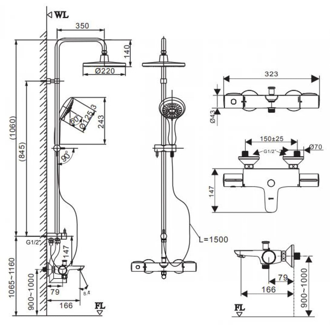 Vòi Sen Tắm Cây Inax BFV-3415T-8C (BFV3415T8C) nhiệt độ