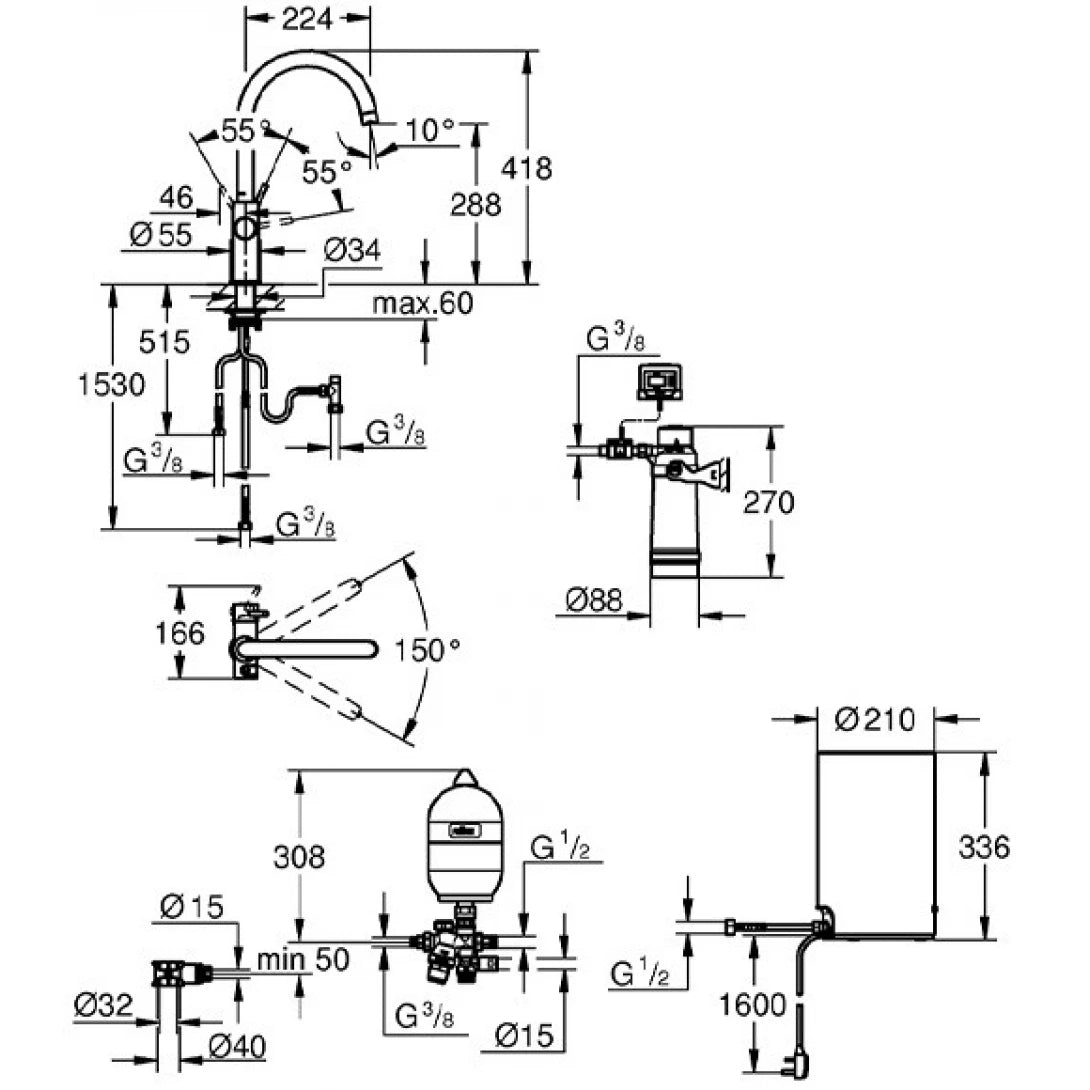 Bộ Vòi Rửa Chén Nước Sôi Grohe Red Duo 30058001 M-Size