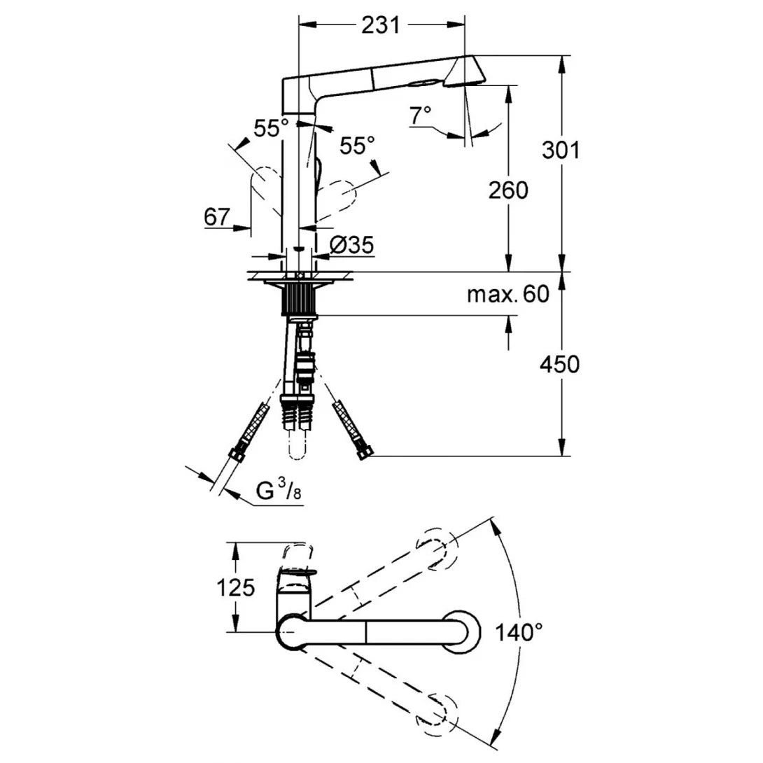 Vòi Bếp Grohe K7 32176000 Rút Dây Nóng Lạnh