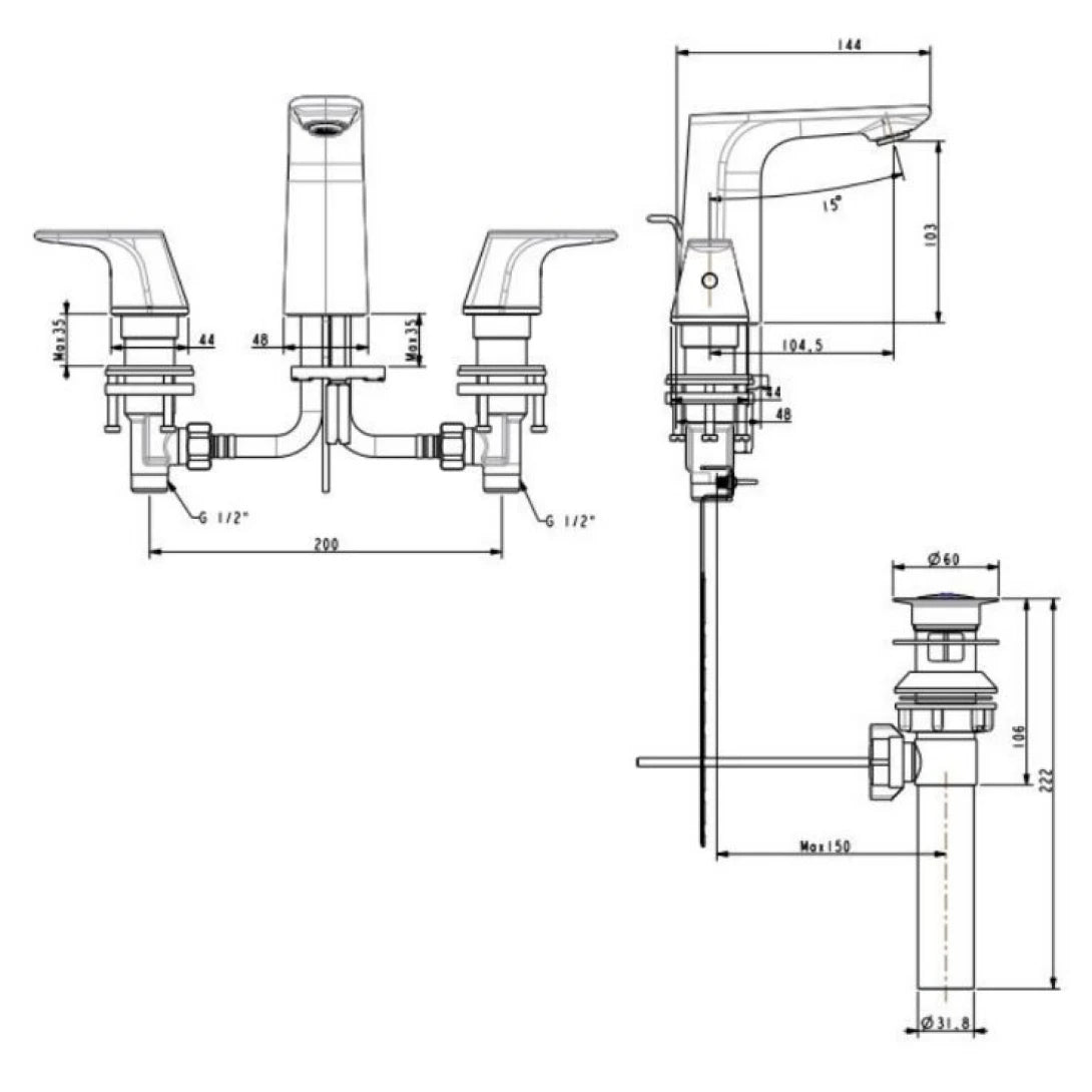 Vòi Lavabo American Standard WF-1703HG Signature Nóng Lạnh 3 Lỗ Màu Xám Đen