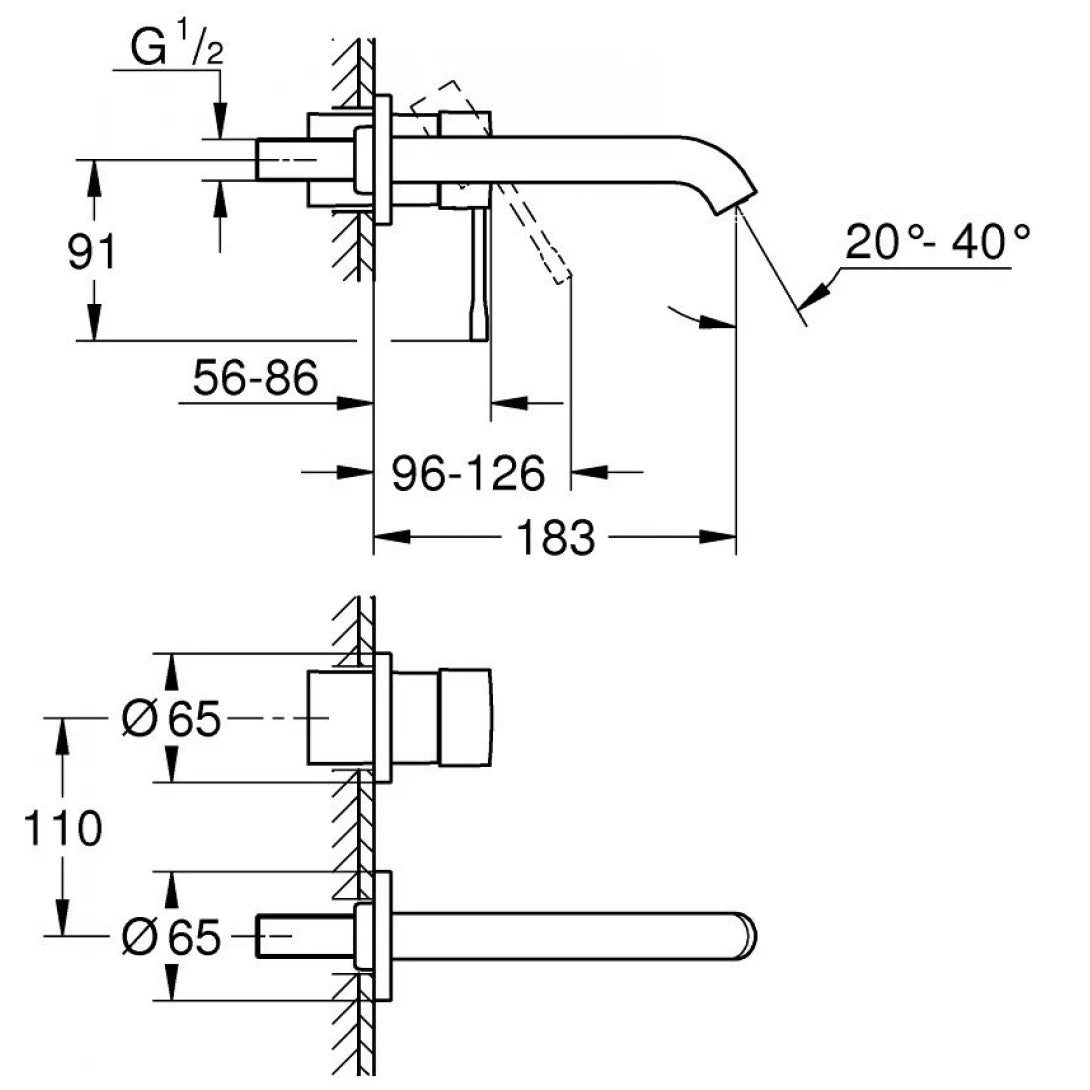 Vòi Lavabo Grohe 19408001 Nóng Lạnh 2 Lỗ Gắn Tường Essence OHM Size M