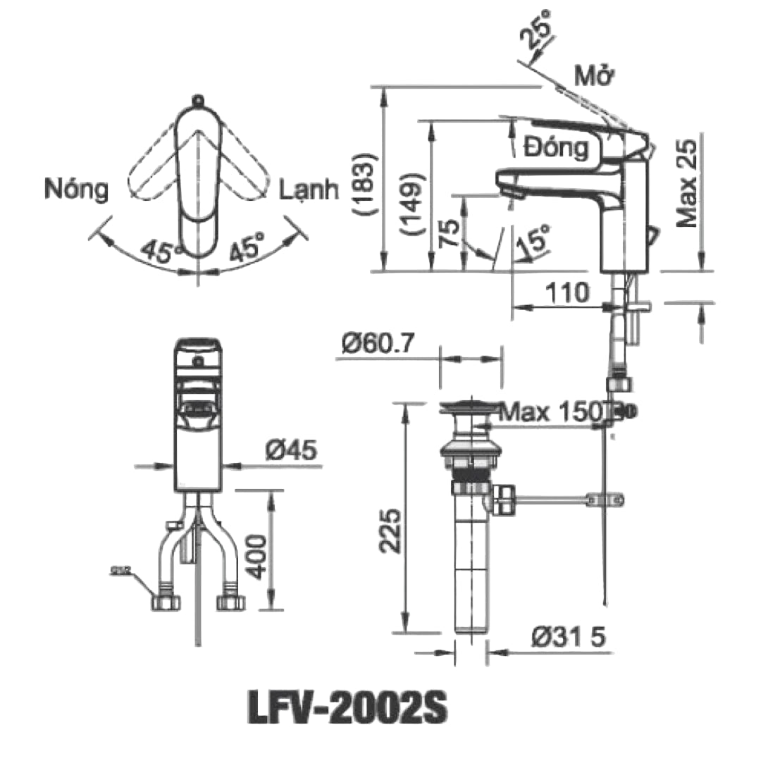 Vòi Chậu Lavabo Inax LFV-2002S (LFV2002S) Nóng Lạnh