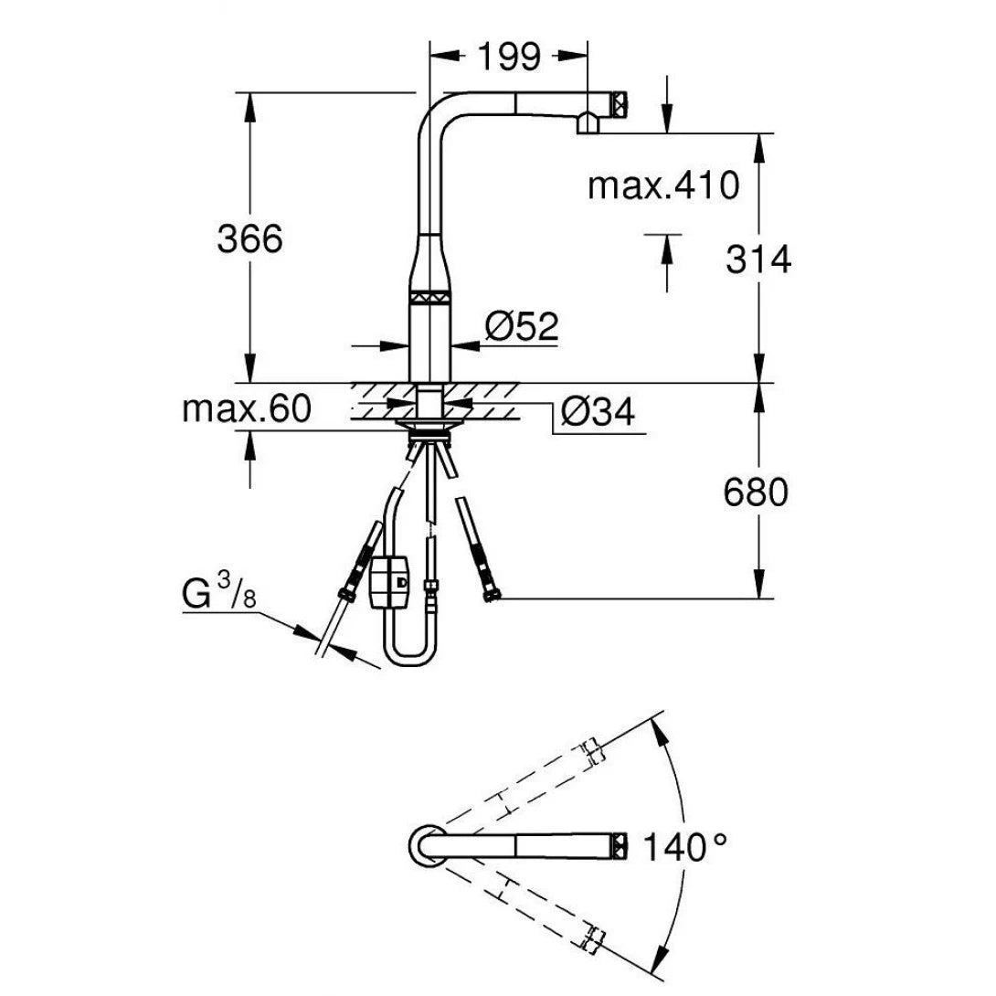 Vòi Rửa Chén Grohe 31615000 Essence Smartcontrol Nóng Lạnh Rút Dây