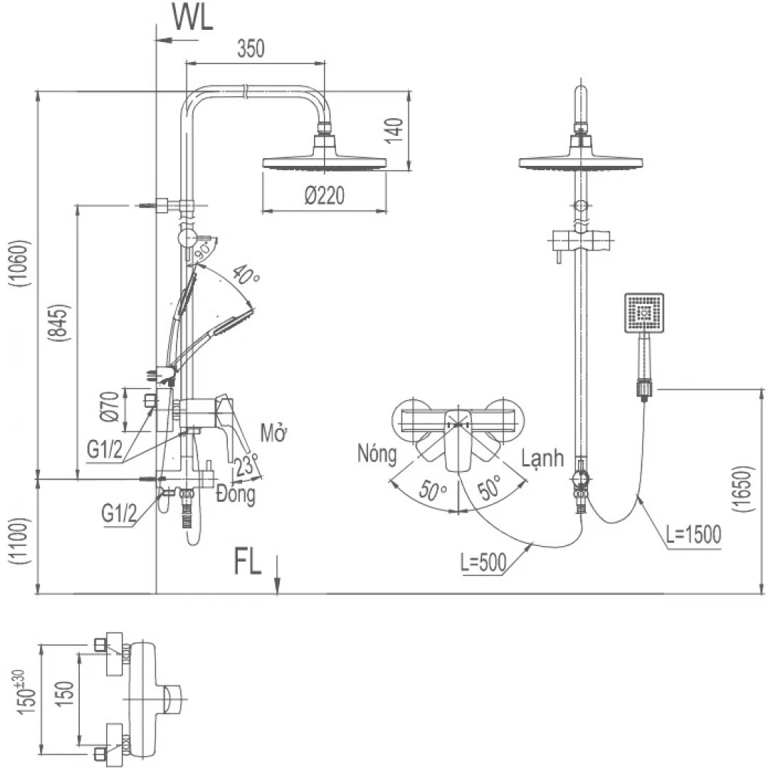 Vòi Sen Cây Inax BFV-50S-5C (BFV50S) Nóng Lạnh
