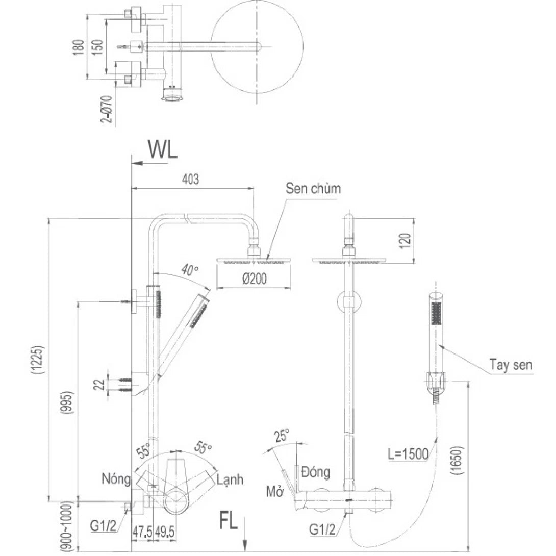 Vòi Cây Sen Tắm Nóng Lạnh Inax BFV-71S (BFV71S)
