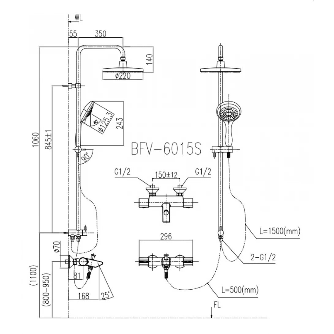 Vòi Sen Tắm Cây Inax BFV-6015S (BFV6015S) nhiệt độ
