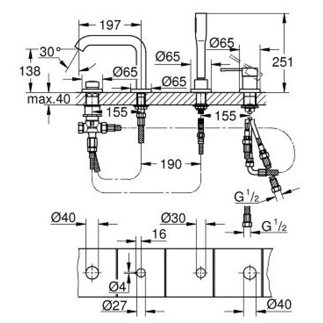 Vòi Bồn Tắm Essence OHM Grohe 19578001 4 Lỗ