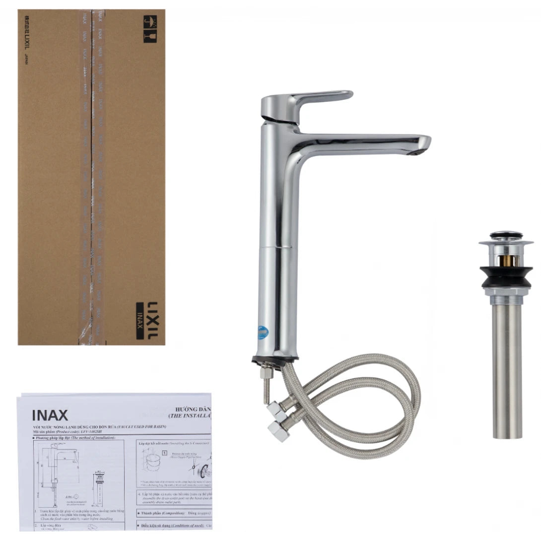 Vòi Lavabo Inax LFV-1402SH (LFV1402SH) Nóng Lạnh Thân Cao Kèm Trụ Xả Nhấn
