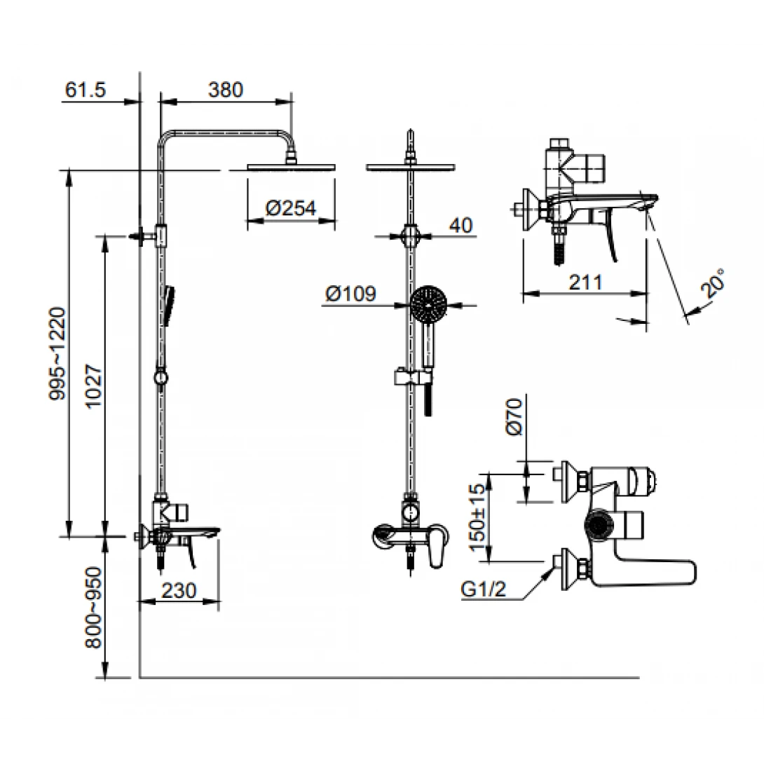 Vòi Sen Tắm Cây Inax BFV-515S (BFV515S) Cao Cấp