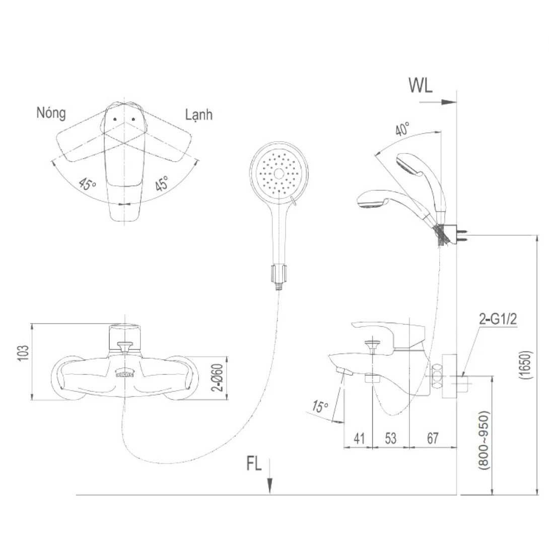 Vòi Sen Tắm Nóng Lạnh INAX BFV-213S-1C – Tay Sen Massage, Tiết Kiệm Nước & Bền Bỉ