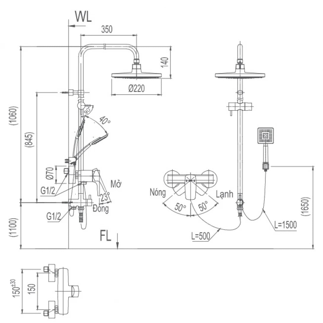 Vòi Cây Sen Tắm Inax BFV-50S (BFV50S) Nóng Lạnh