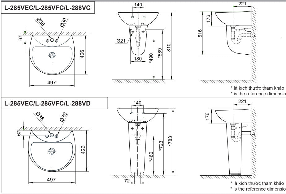 Chậu Rửa Lavabo Inax L-285V (L285V) Treo Tường 497x426 mm