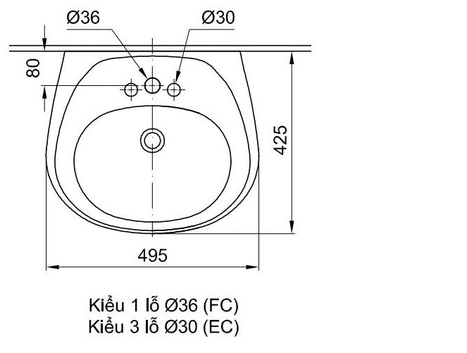 Chậu Rửa Lavabo Inax L-284V (L284V) Treo Tường 495x425 mm