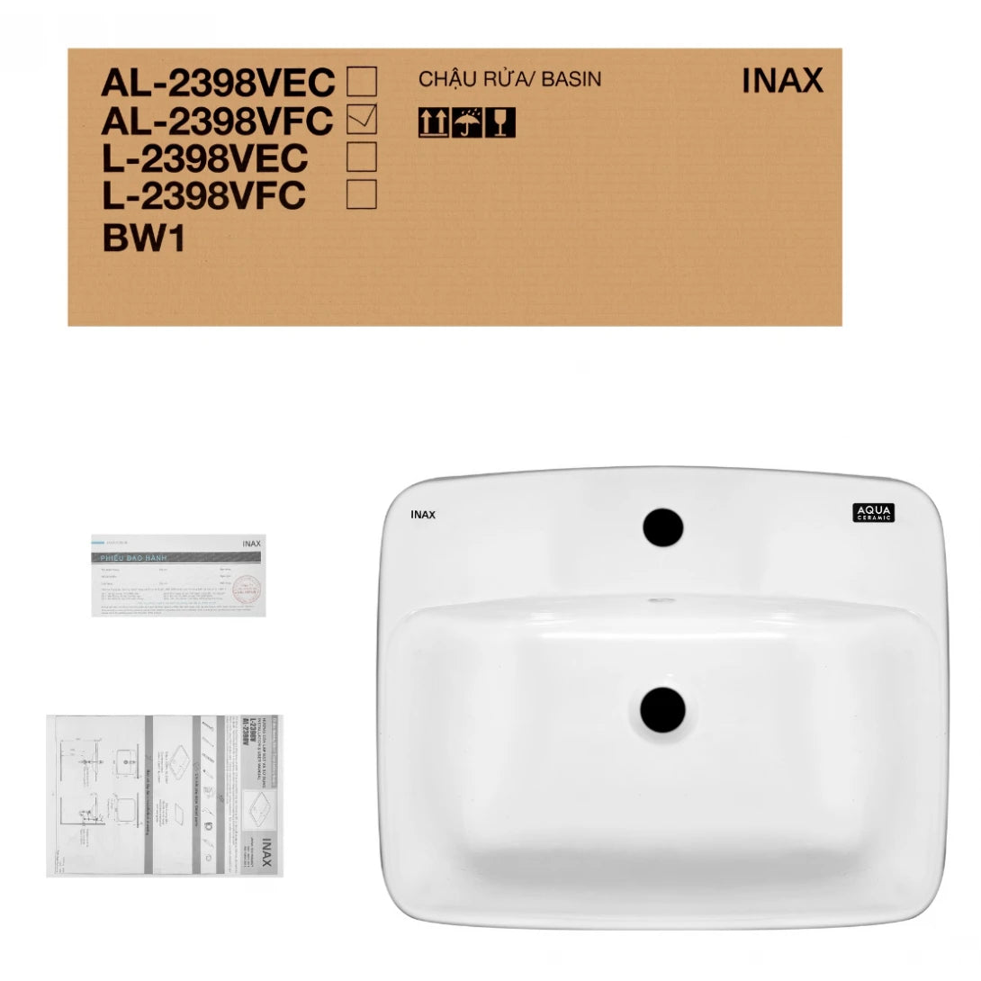 Chậu Rửa Lavabo Inax AL-2398V (AL2398V) Dương Vành AquaCeramic