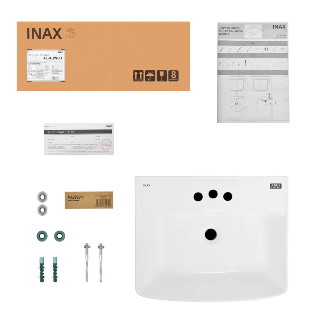 Lavabo Inax AL-312V (AL312V) Treo Tường Aqua Ceramic