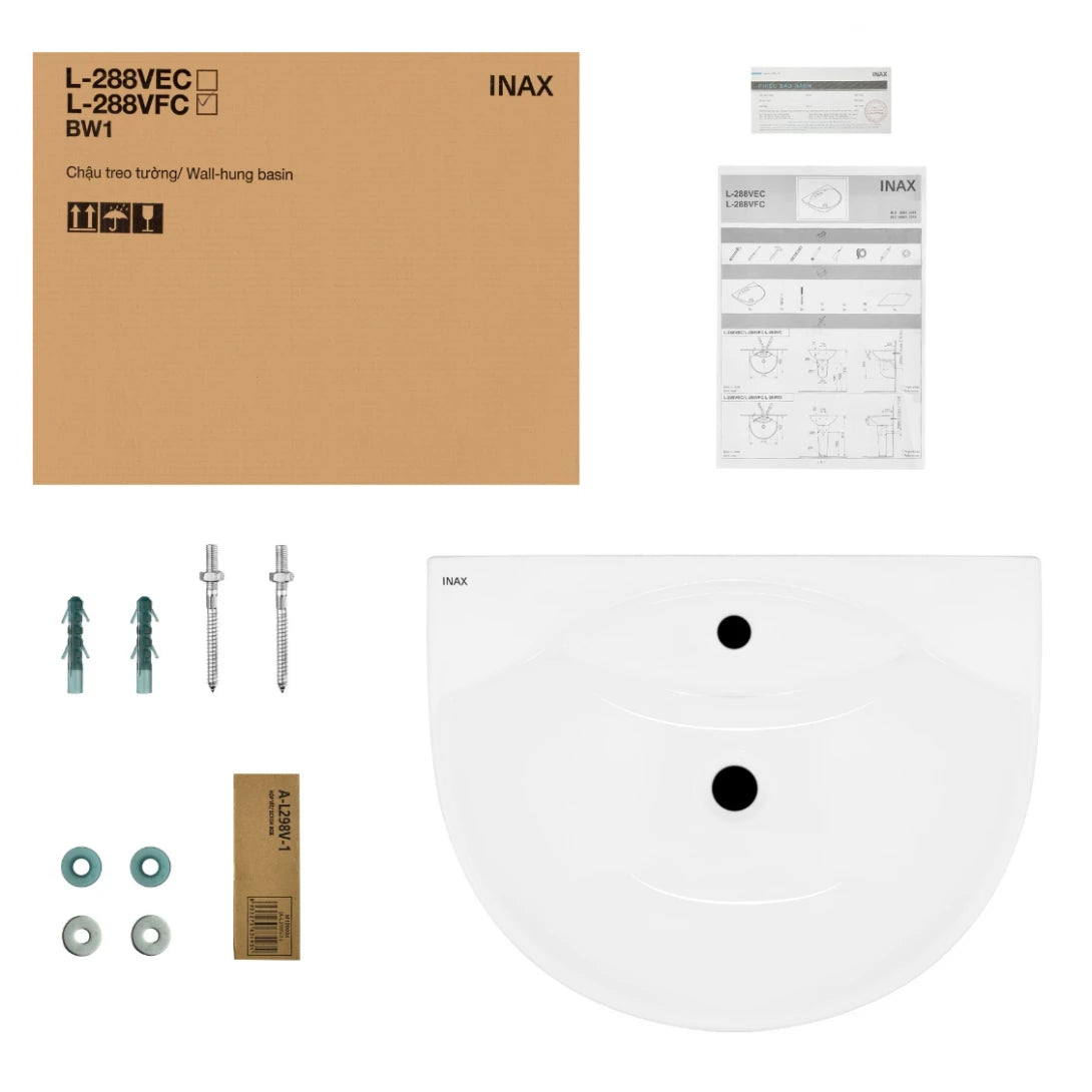 Chậu Lavabo Inax L-288V/L-288VD Treo Tường Kèm Chân Dài