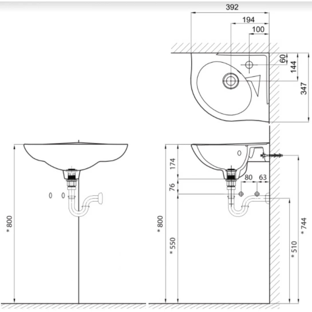 Lavabo Góc Inax L-281V (L281V) Chậu Rửa Treo Tường