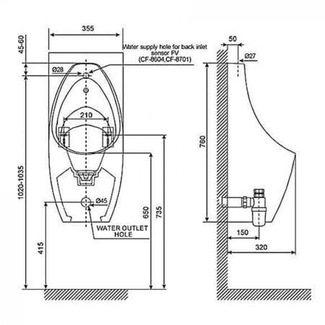 Bồn Tiểu Nam Treo Tường American Standard WP-6737T –  Cảm Ứng Âm Tường