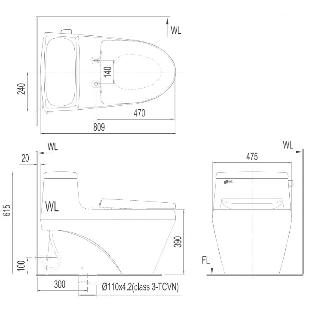Bồn Cầu INAX AC-1035/CW-S15VN Nắp Rửa Cơ
