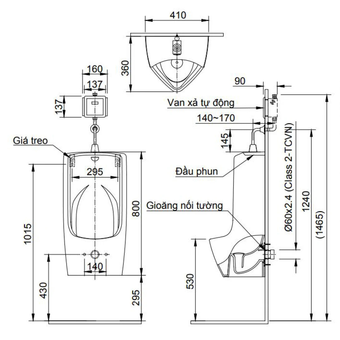 Bồn Tiểu Nam Inax AU-411V Treo Tường AquaCeramic