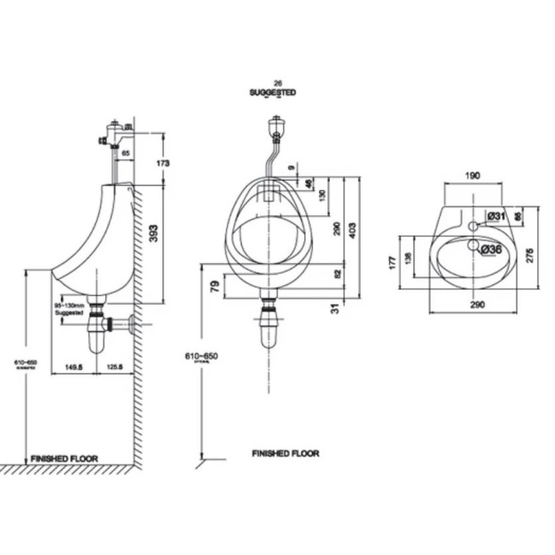 Bồn Tiểu Nam Treo Tường American Standard VF-0414 – Bộ Sưu Tập Eco, Tiện Dụng, Tiết Kiệm Không Gian