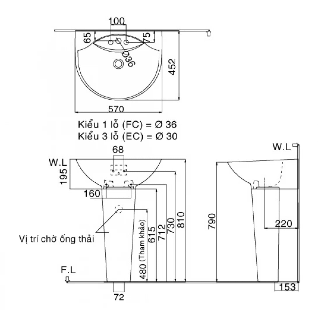 Chậu Lavabo Inax L-288V/L-288VD Treo Tường Kèm Chân Dài
