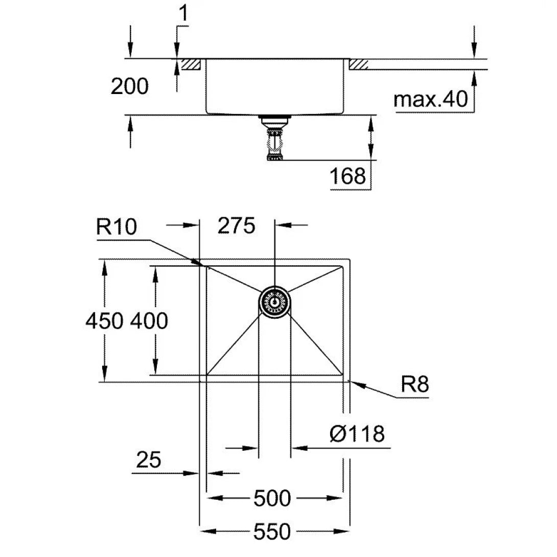 Bồn Rửa Chén Grohe K700 31726SD0 1 Hộc Inox 304 550x450 mm