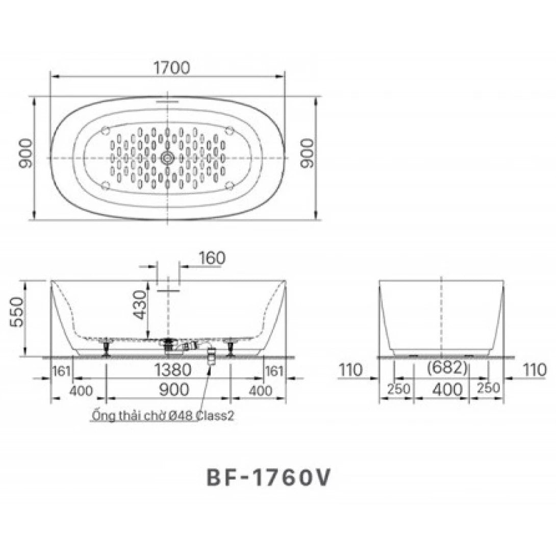 Bồn Tắm Đặt Sàn Inax BF-1760V (BF1760V) Dài 1.7M