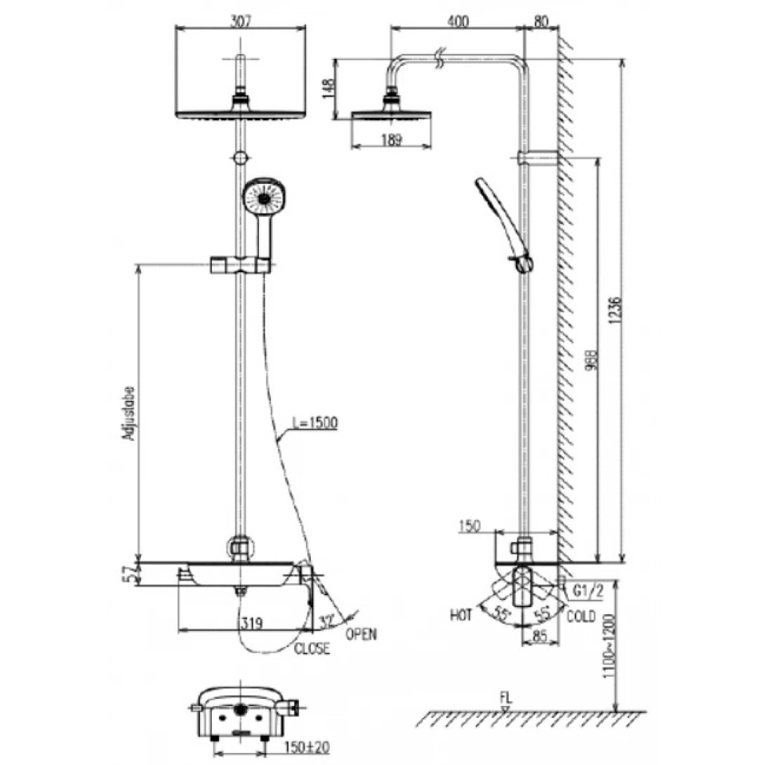 Vòi Sen Cây Tắm Inax BFV-615S-8C (BFV615S8C) Nóng Lạnh
