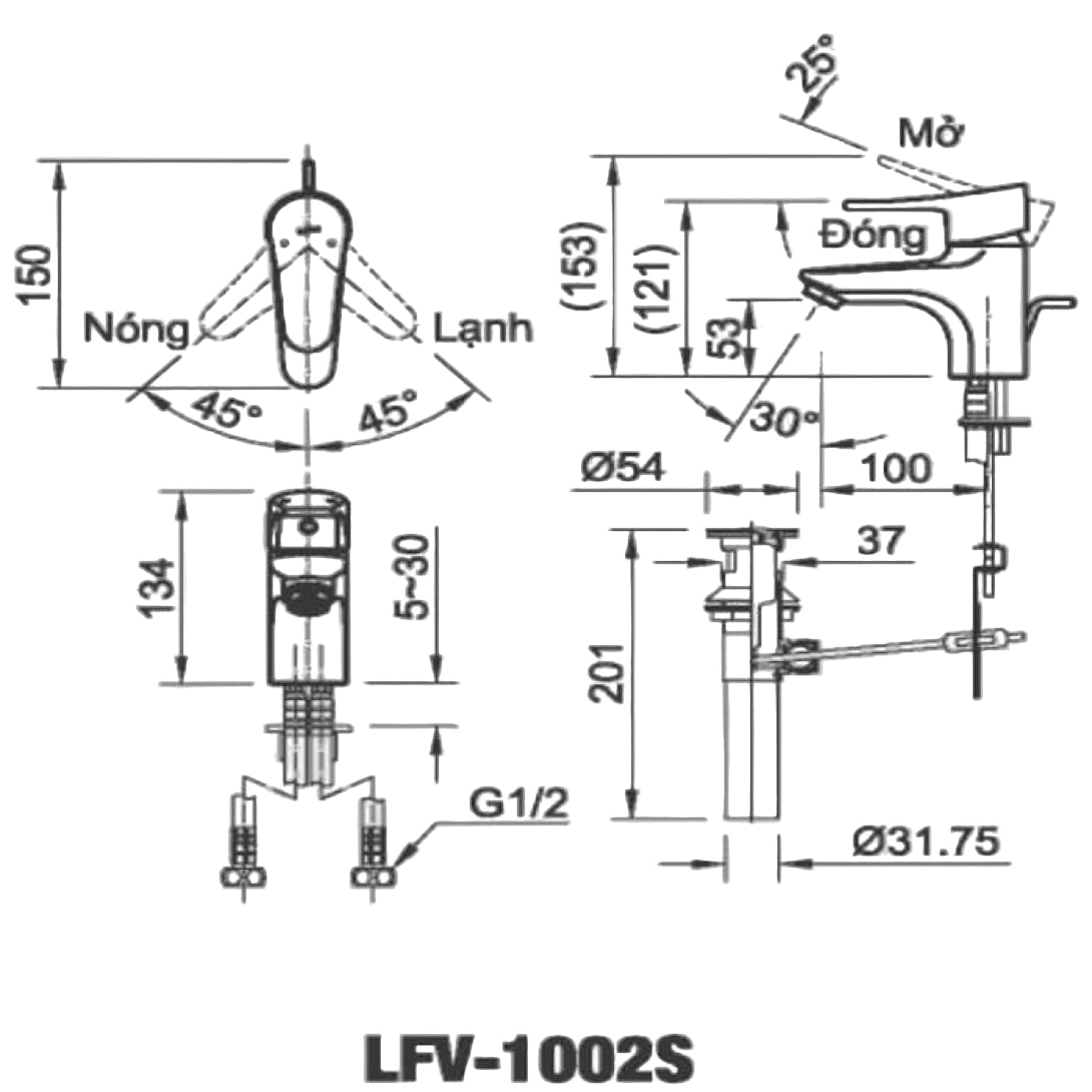 Vòi Chậu Lavabo Inax LFV-1002S (LFV1002S) Nóng Lạnh