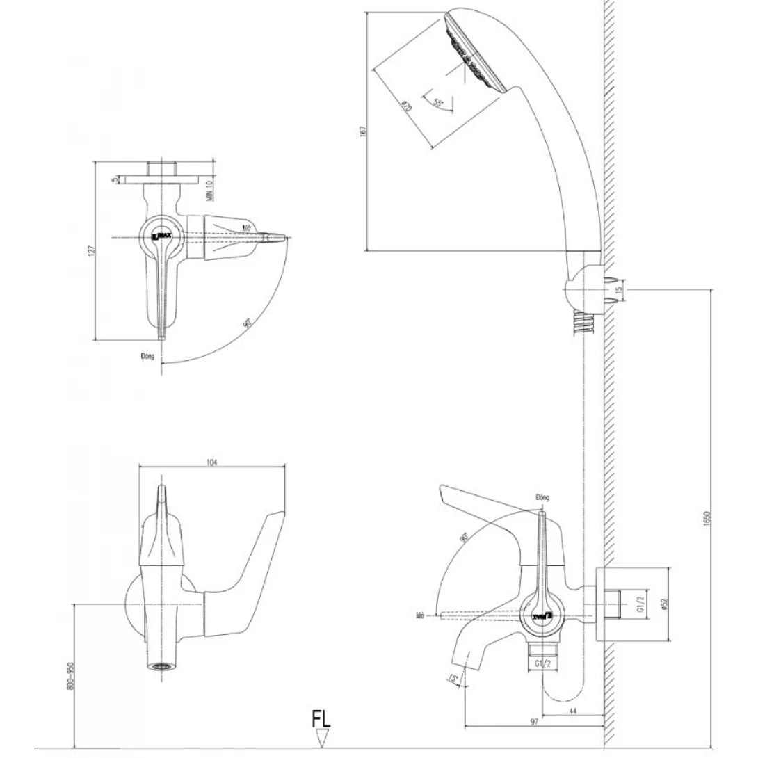 Vòi Sen Tắm Lạnh INAX BFV-17-8C – Tay Sen Nhựa Tăng Áp, Mạ Crom, Bền Bỉ