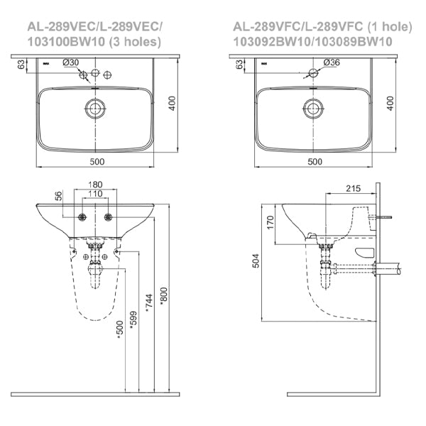 Chậu Rửa Lavabo Inax L-289V (L289V) Treo Tường 500x400 mm