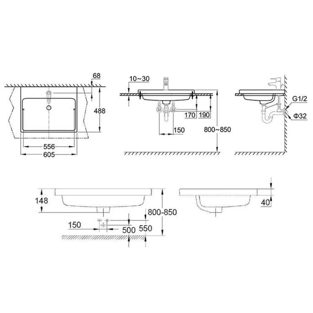 Chậu Rửa Mặt Lavabo Grohe 39311000 Eurocube Bán Âm