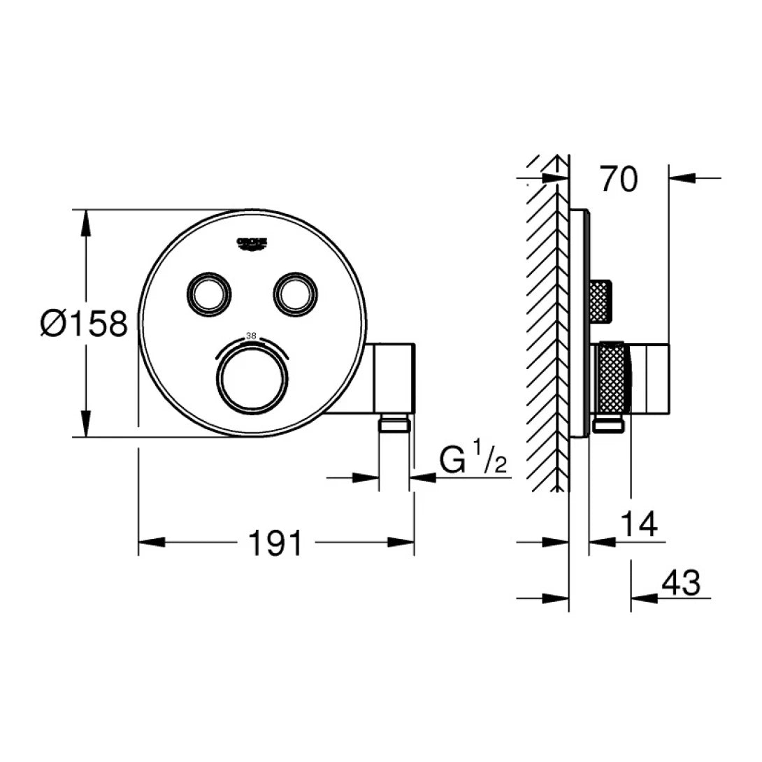 Mặt Bộ Trộn Âm Ổn Nhiệt Grohe SmartControl 29120000 + 35600000 Gắn Tường