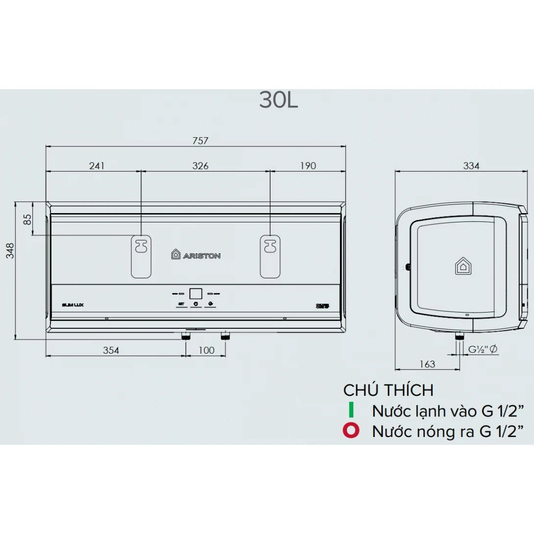 Máy Nước Nóng Ariston Slim 3 SL3 Lux 30L VN 30 Lít Gián Tiếp