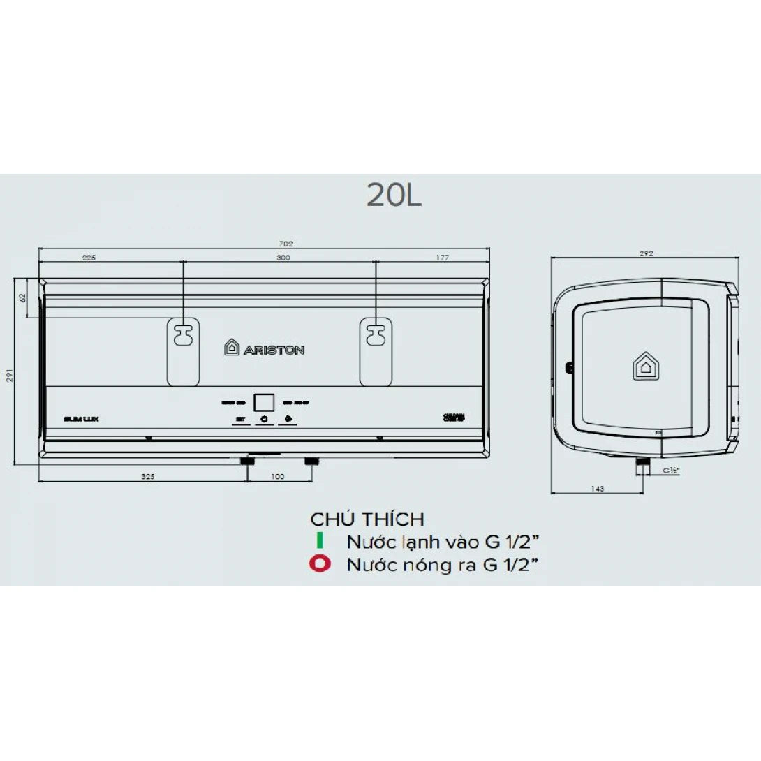 Máy Nước Nóng Ariston Slim 3 SL3 Lux 20L VN Ag+ 20 Lít Gián Tiếp