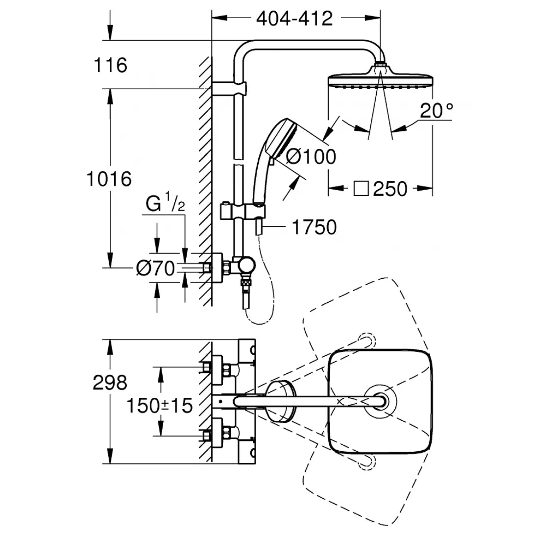 Vòi Sen Cây Nhiệt Độ Grohe 26689000 Tempesta Cosmopolitan System 250
